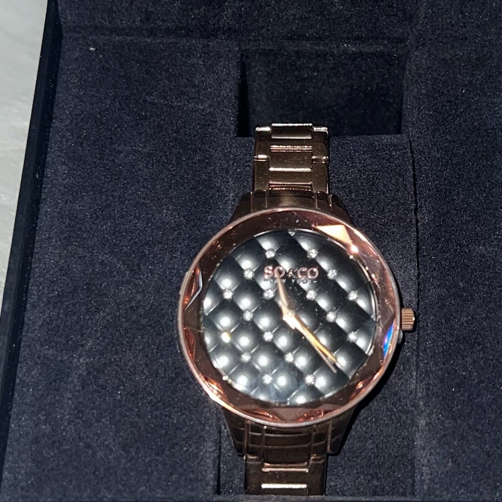 So & Co New York Women’s  Rose Gold Watch with Black Dial